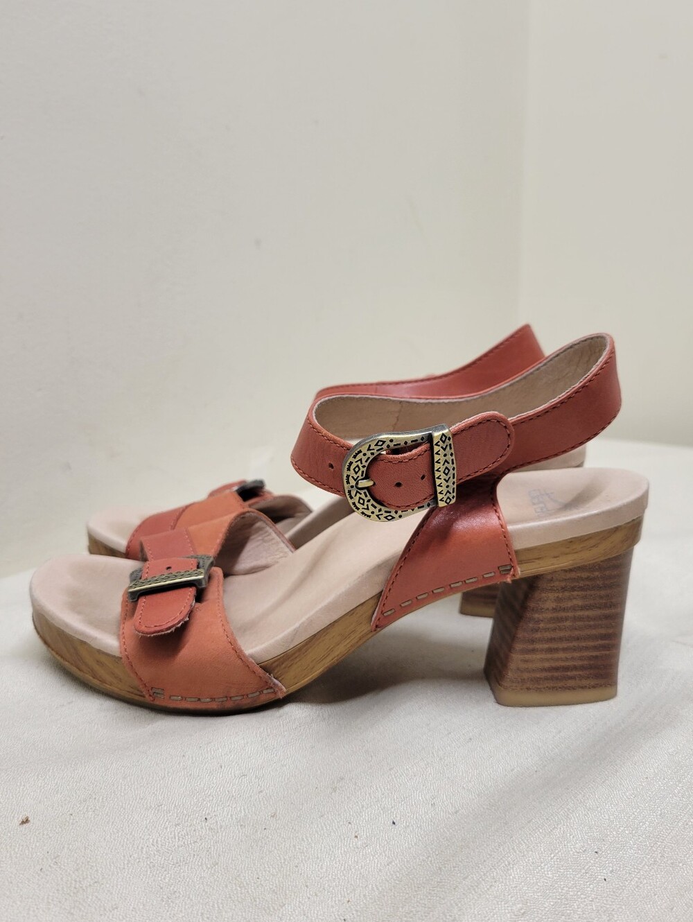 Dansko Anna Leather Orange Heeled Sandals Size 37 - Picture 4 of 12
